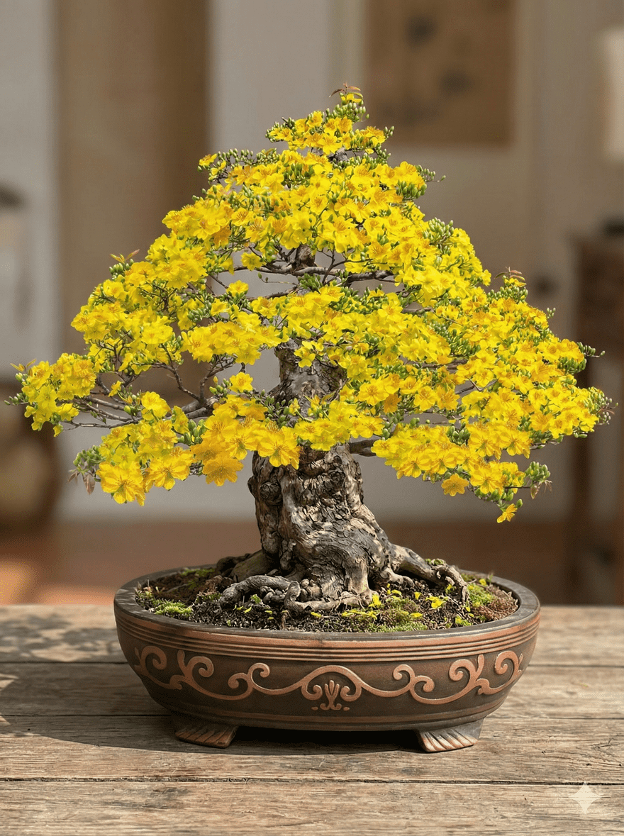 木质表面上的盆景工具收藏