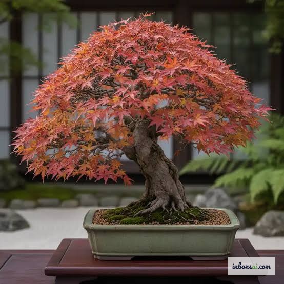 Gießen mit Brausekanne, um die Substratfeuchte des Fächerahorn-Bonsai gleichmäßig zu halten