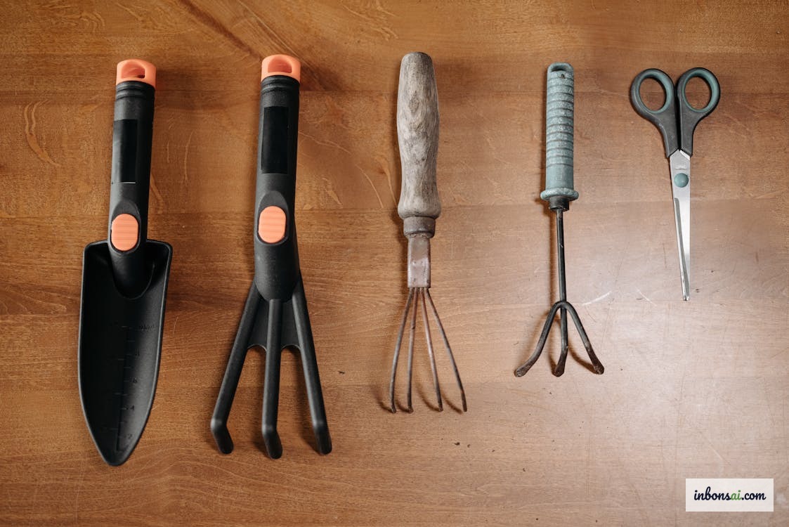 专业碳钢修剪剪刀放在石面上的特写