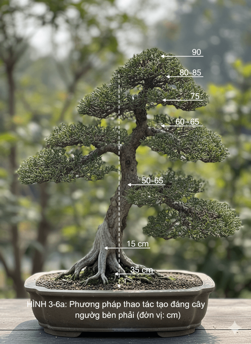 通过育枝修剪法制作的右倾岭南盆栽树干