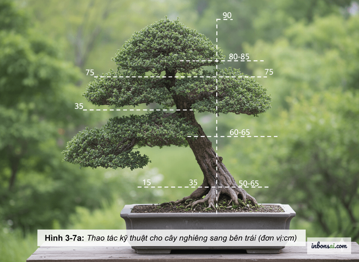 左流れ樹の技術的手順(単位:cm)